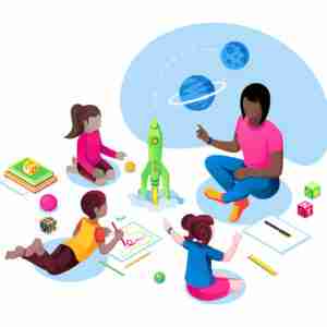 Children learning with teacher